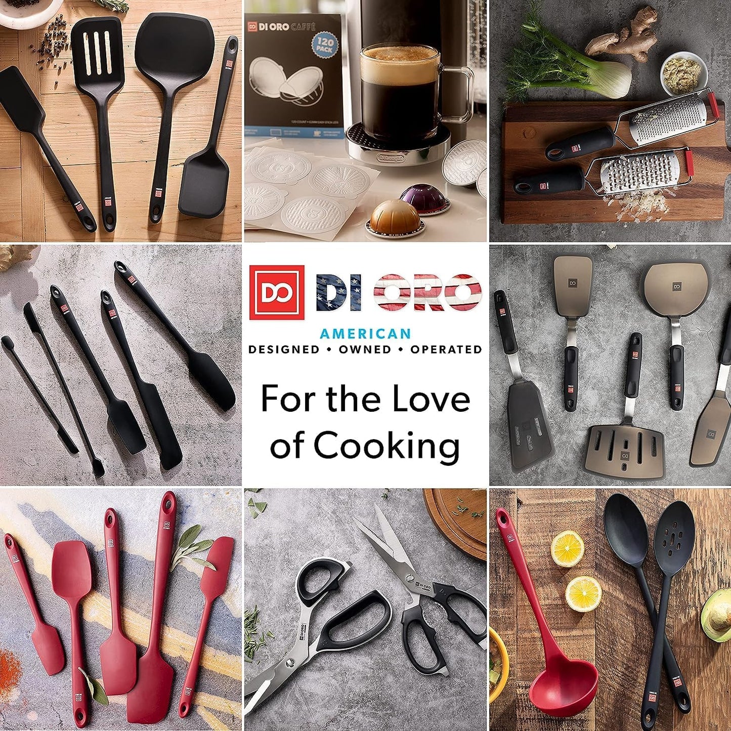 DI ORO Silicone Spoon Spatula - Forever Warranty - 600°F Heat-Resistant Large Silicone Spoonula Scraper - BPA Free Nonstick Cookware Safe Rubber Kitchen Utensil for Baking, Cooking, & Mixing (Blue)