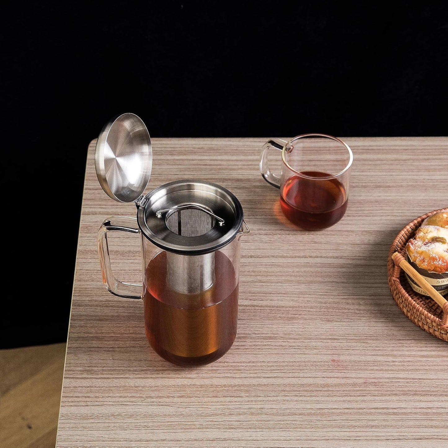 Aquach 51oz Glass Teapot with Stainless Steel Removable Infuser, Stovetop & Dishwasher Safe, Ideal for Loose & Blooming Tea Brewing