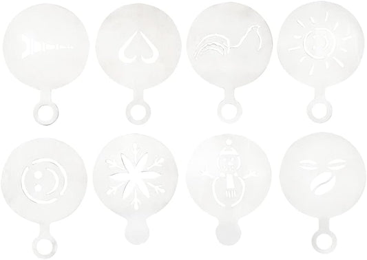 Restaurantware Restpresso 4.75 Inch Latte Stencil Set 8 Heat-Resistant Coffee Stencils - Coffee Art Templates Decorate Cupcakes Cakes or Cookies Stainless Steel Cappuccino Stencil Set