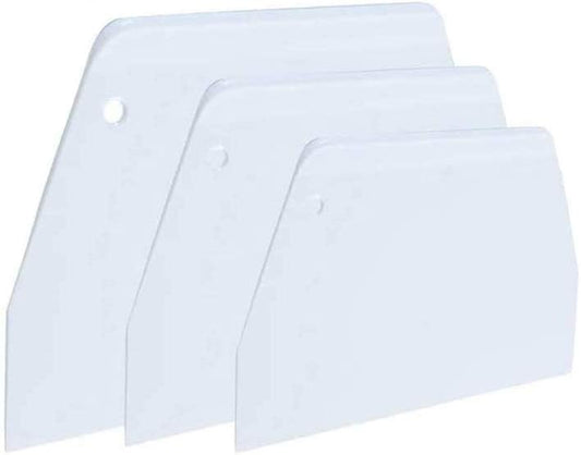Luckycivia 3-Piece Trapezoidal Plastic Scraper - Multi-Function Kitchen Tool for Pizza Dough, Pastry, Cake (White)