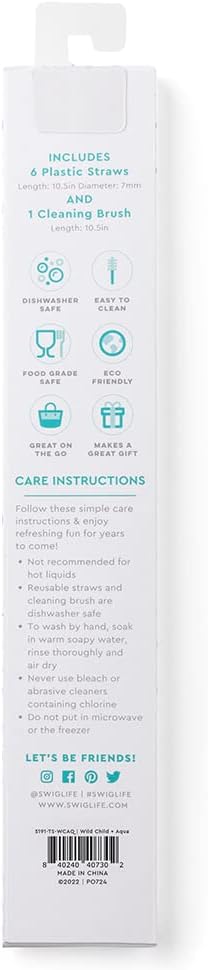 Swig Life Reusable Straws Wild Child + Aqua Tall Straw Set & Cleaning Brush, Each Straw is 10.25 inch Long (Fits Swig Life 20oz Tumblers, 22oz, and 32oz Tumblers)