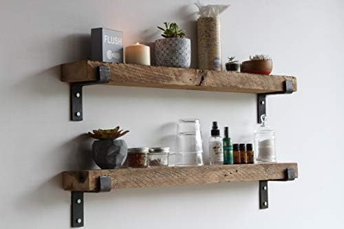 Urban Legacy Accent Shelves | Reclaimed Barn Plank | Set of 2 with Full Brackets (Natural 36"x 4.5"x 2")