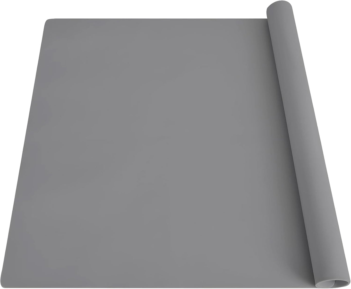 2MM Extra Thick Silicone Mats for Kitchen Counter, 23.6" x15.7" Non-Slip Waterproof Large Countertop Protector Mat, Heat Resistant Mat, Washable Silicone Craft Mat, Placemat, Baking Mat, Light Gray