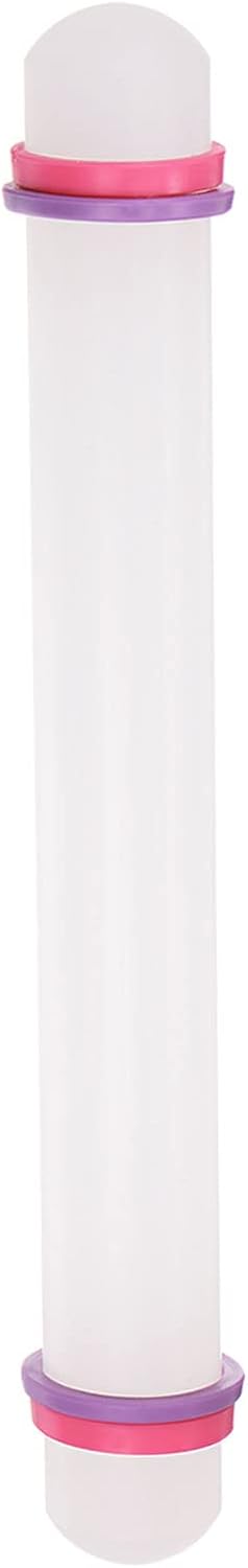 HARFINGTON Fondant Rolling Pin 9 Inch x 0.98 Inch Adjustable Guide Rings Non-Stick PP Plastic Fondant Roller Dough Roller Kitchen Decorating Tools for Cookie Pastry Pizza Clay
