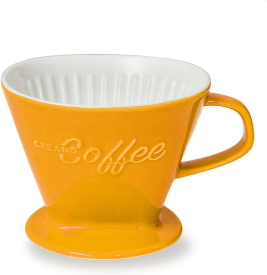 Creano XXL Porcelain Coffee Dripper Saffron - Ceramic Cone Brewer - Pour Over Coffee Maker - Filter Size 4 - huge and heavy quality 800gr/28oz - 6 Colours availeble