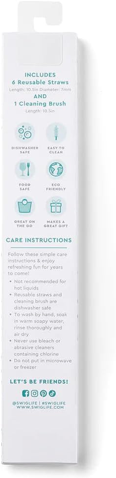 Swig Life Reusable Straws Lake Girl+ Aqua Glitter Tall Straw Set & Cleaning Brush, Each Straw is 10.25 inch Long (Fits Swig Life 20oz Tumblers, 22oz, and 32oz Tumblers)
