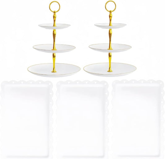 5 Pcs Dessert Table Stand Set - 2x Small 3 Tier Plastic Cupcake Display Stands Cookie Tray Rack Serving Tower & 3x Trays for Wedding Baby Shower Tea Party