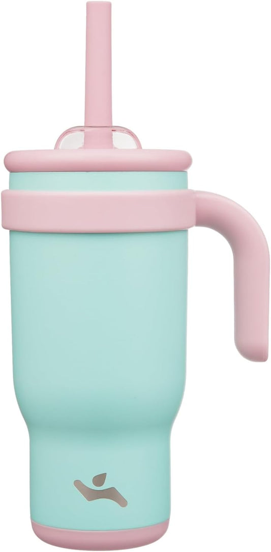 18 oz Tumbler with Side Handle, Insulated Water Bottle with Straw and 2 in 1 Lid, Stainless Steel Cup Travel Coffee Mug for Sports Office Gym,Guava