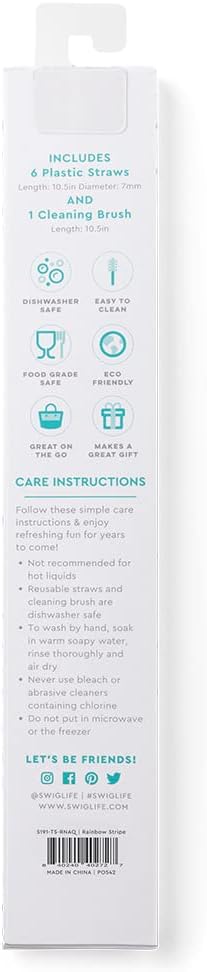 Swig Life Reusable Straws Rainbow + Aqua Tall Straw Set & Cleaning Brush, Each Straw is 10.25 inch Long (Fits Swig Life 20oz Tumblers, 22oz, and 32oz Tumblers)