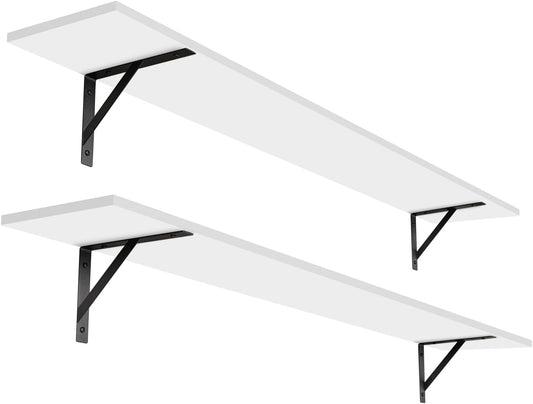 DINZI LVJ Long Wall Shelves, 55.1Inch Wall Mounted Shelves Set of 2, Extra Large Floating Storage Ledges with Sturdy Metal Brackets for Living Room, Bathroom, Bedroom, Kitchen, White