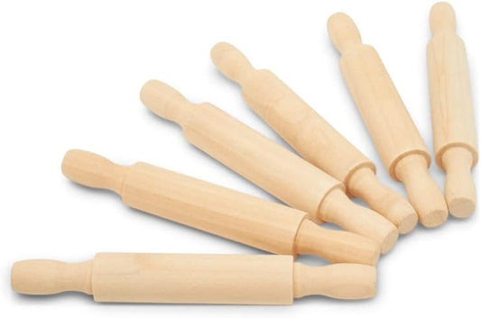 Wooden Mini Rolling Pin, 5 Inches Long, Pack of 6, Great for in The Kitchen, Play-doh, Crafting and Imaginative Play, by Woodpeckers