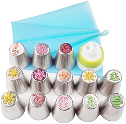 15 Pcs Christmas Decorations Piping Bags and Tips Set 13 Piping Tips Set Icing Tips Icing Piping Nozzles Set Frosting Bags Ties Cupcake Decorating Kit