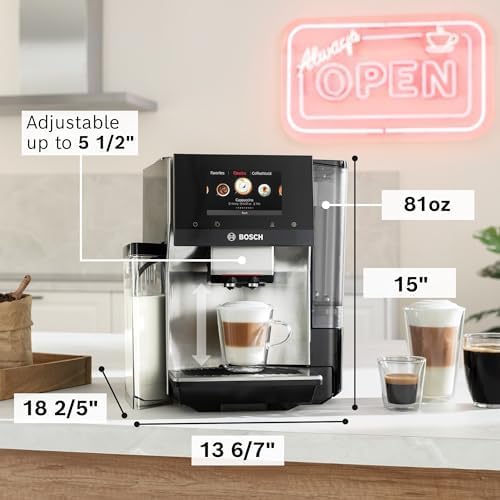 Bosch 800 Series Fully Automatic Espresso and Coffee Machine – 36 Drinks with Coffee World, Cold Brew, Double Cup, Integrated Milk Container, Smart Features, in Silver TQU60307