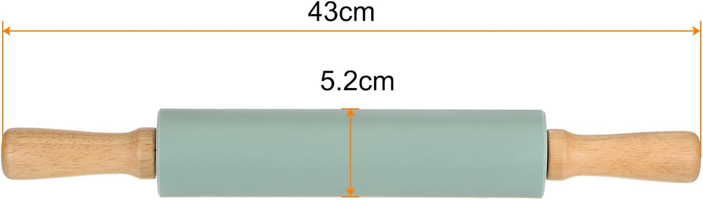 HARFINGTON Silicone Rolling Pins for Baking 17 Inch Wooden Handle Non Stick Rolling Pin Small Roller Playdough Rolling Pins for Dough Pizza Pastry Fondant Kitchen, Dark Green