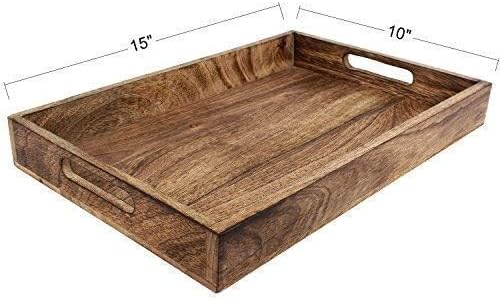 GoCraft Handmade Classic Wooden Tray – Medium 15" Serving Tray for Kitchen, Dining, and Home Use – Elegant Wood Serveware for Food, Drinks, Snacks, Coffee, Tea, Breakfast, Parties & Everyday Use