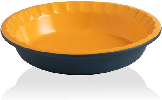 Sweejar Ceramic 10.4 Inches Pie Pan for Baking, Deep and Fluted Porcelain Round Pie Dish, Non-Stick Pie Plate for Pumpkin Pie, Apple Pie, Pie Pots with Morden Farmhouse Design (Blue & Yellow)