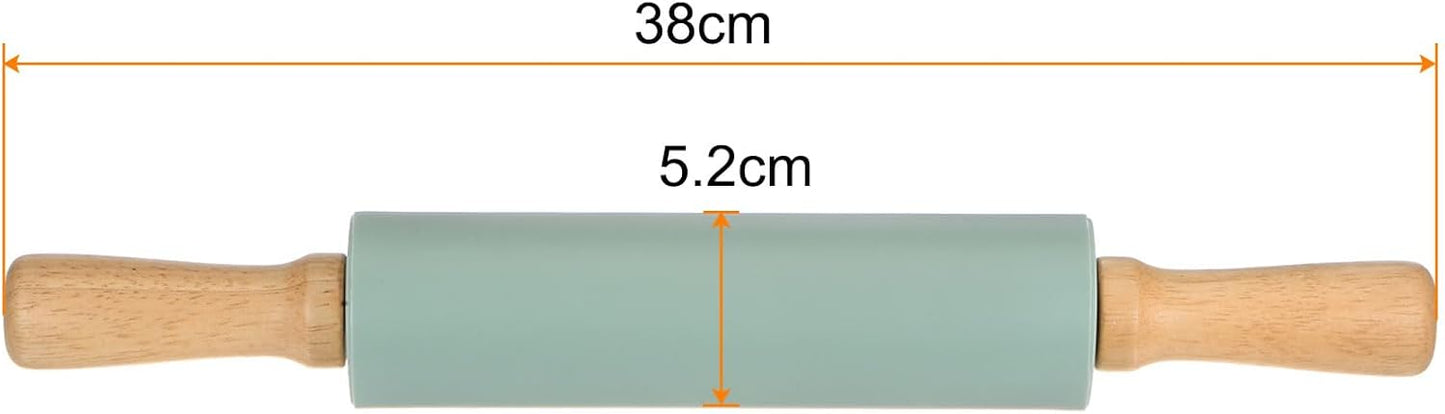 HARFINGTON Silicone Rolling Pins for Baking 15 Inch Wooden Handle Non Stick Rolling Pin Small Roller Playdough Rolling Pins for Dough Pizza Pastry Fondant Kitchen, Dark Green