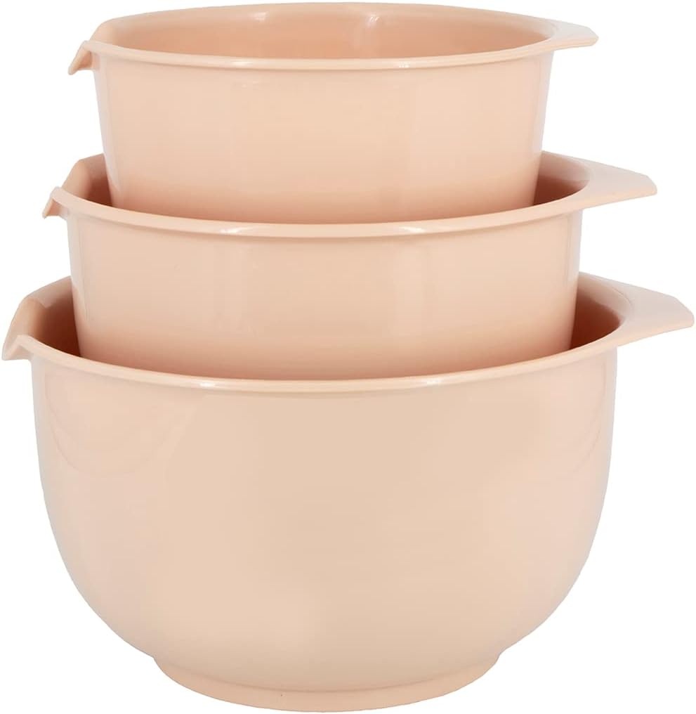 GLAD Mixing Bowls with Pour Spout| Nesting Design Saves Space | Non-Slip, BPA Free, Dishwasher Safe Plastic | Kitchen Cooking and Baking Supplies, Blush, 3 piece set