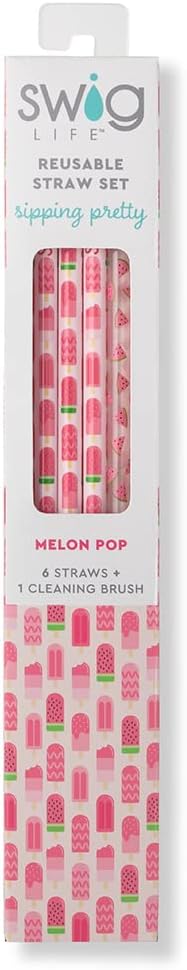 Swig Life Reusable Straws Melon Pop + Watermelon Tall Straw Set & Cleaning Brush, Each Straw is 10.25 inch Long (Fits Swig Life 20oz Tumblers, 22oz, and 32oz Tumblers)