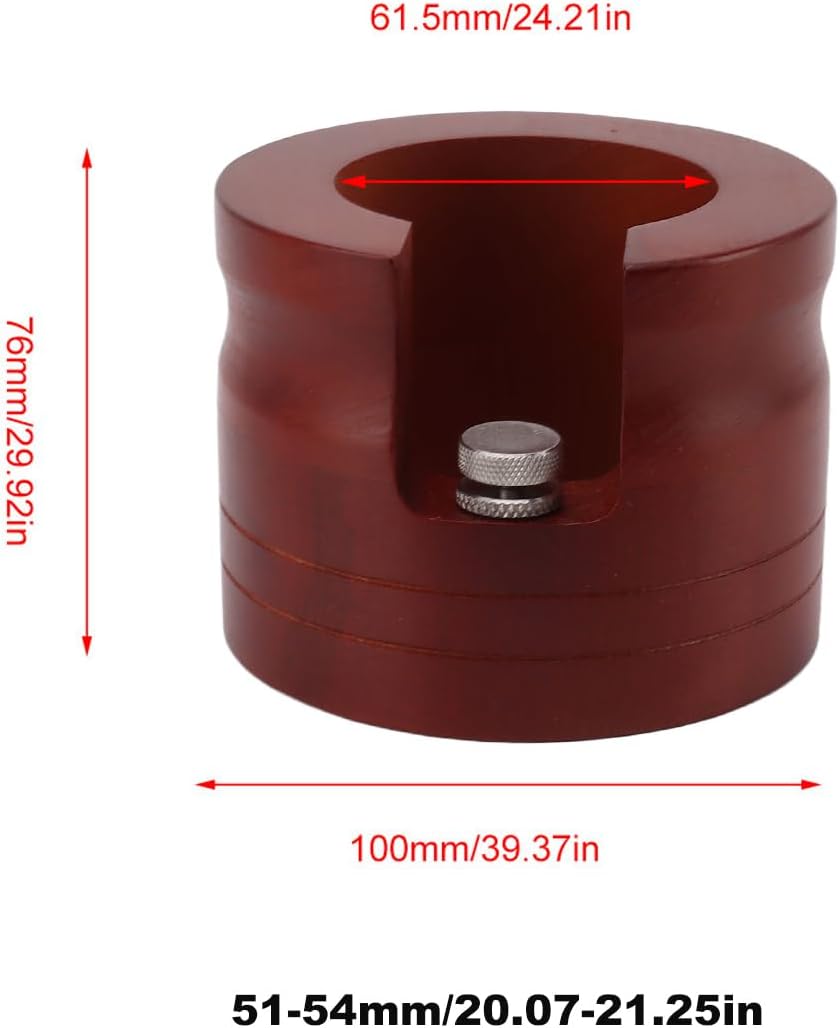 Elegant Wooden Coffee Portafilter Holder Stand, Round Red Bottomless Portafilter Tamping Station for Home Bar