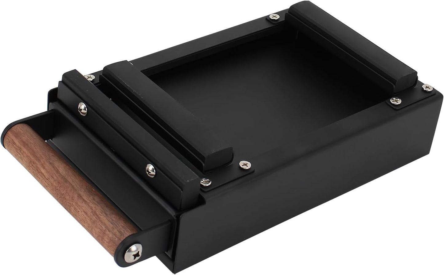 Espresso Knock Box Drawer, Stainless Steel Coffee Grounds Container with Wood Handle, Removable Rubber Knock Bar and Non-Slip Base, Mini 10.07 x 5.51 x 2.63 inch (Black)