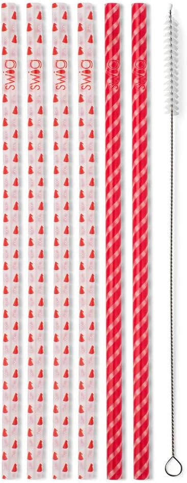 Swig Life Reusable Straws Santa Baby & Candy Cane Tall Straw Set & Cleaning Brush, Each Straw is 10.25 inch Long (Fits Swig Life 20oz Tumblers, 22oz, and 32oz Tumblers)
