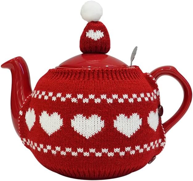 Tea Cozy Suitable for a 600ml,20oz Tea Pot,Teapot Warmer -100% Acrylic Fibers Filling,Two Piece (RED Heart-Shaped)