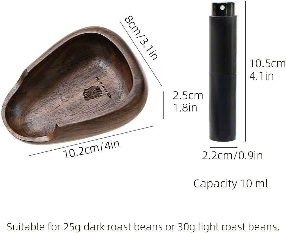 Coffee Bean Dosing Cup & RDT Spray Bottle Set - Walnut Wood Espresso Accessories Kit with Static Reduction Spray, Measuring Tray for Coffee/Tea ﻿