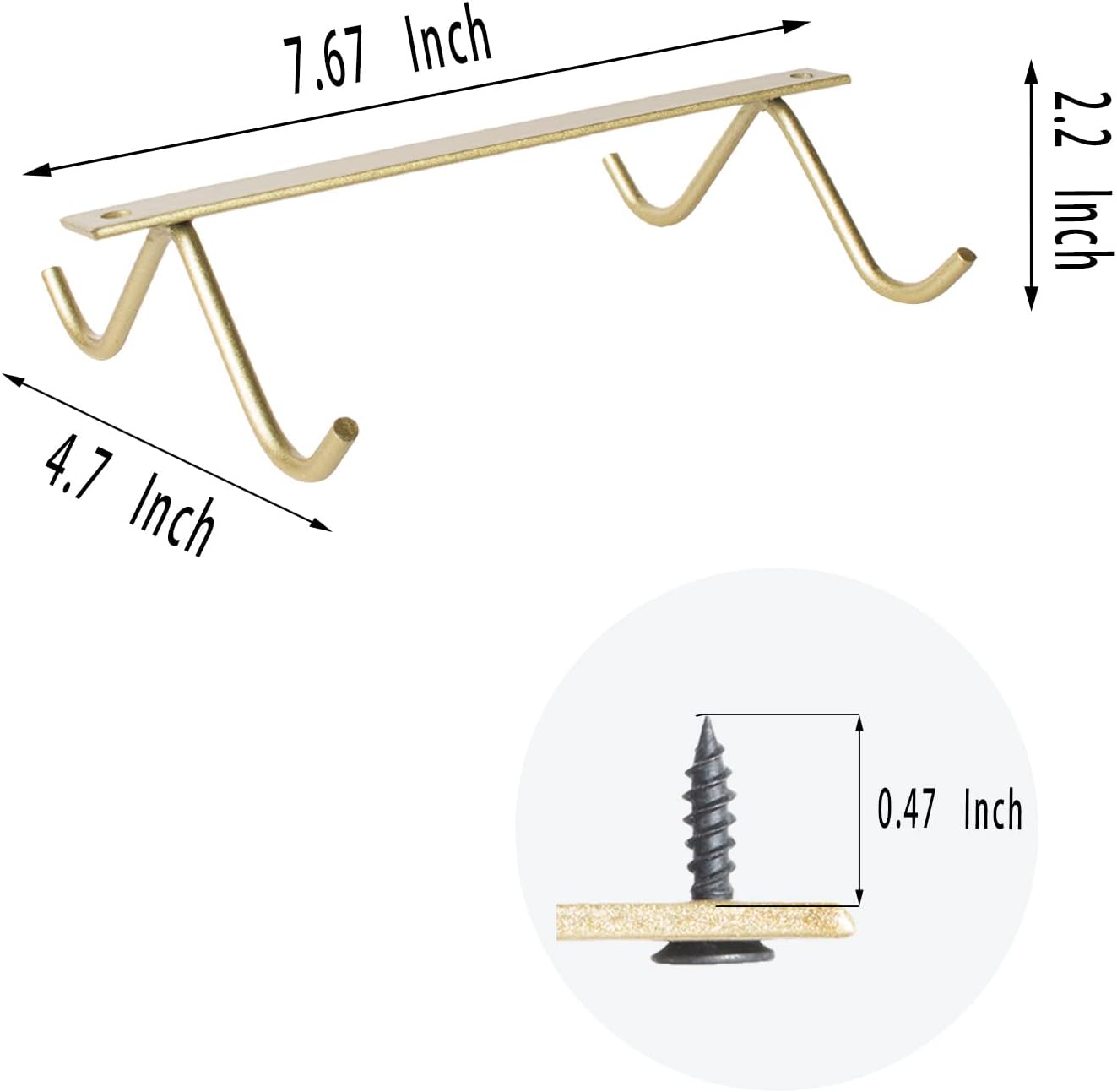 Cabinet Hook Mug Holder - Hanging Coffee Cup Rack for Kitchen, Under Cabinets Metal Hangers Organizer Shelf Storage Utensil (Gold)