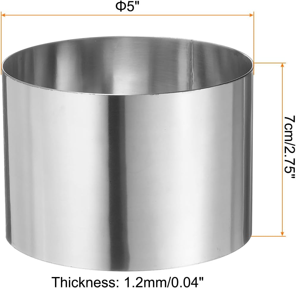 HARFINGTON Round Cake Ring 5 x 2.75 Inch Seamless Stainless Steel Pastry Mousse Dessert Ring Mirror Coating for Baking Cooking Making Tool