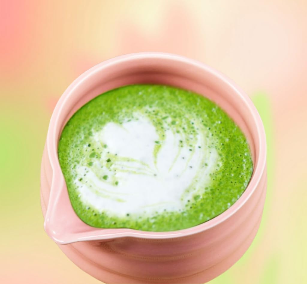 Cute Pink Matcha Bowl with Spout - Chawan - Ceramic Matcha Bowls - Japanese Traditional Macha Tea Bowl for Mixing - Matcha Cup - Matcha Accessories - More Durable than Glass