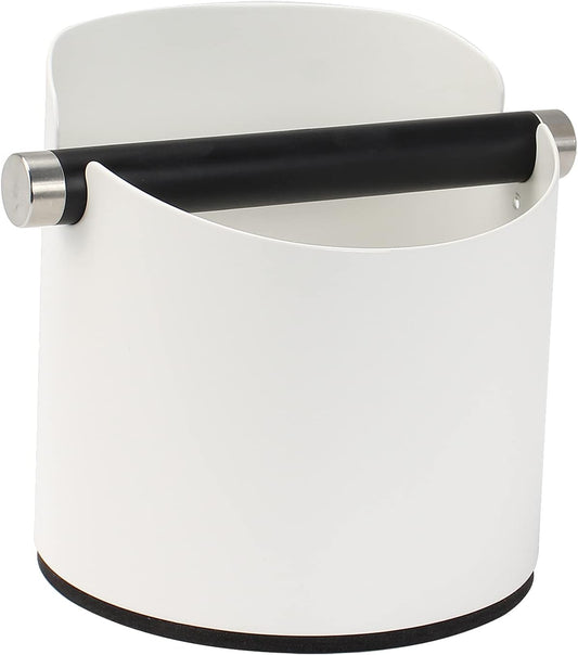 Coffee Knock Box, Espresso Knock Box Stainless Steel Espresso Machine Accessories with Removable Knock Bar and Non-Slip Base Coffee Grounds Container Bin, Large (White)