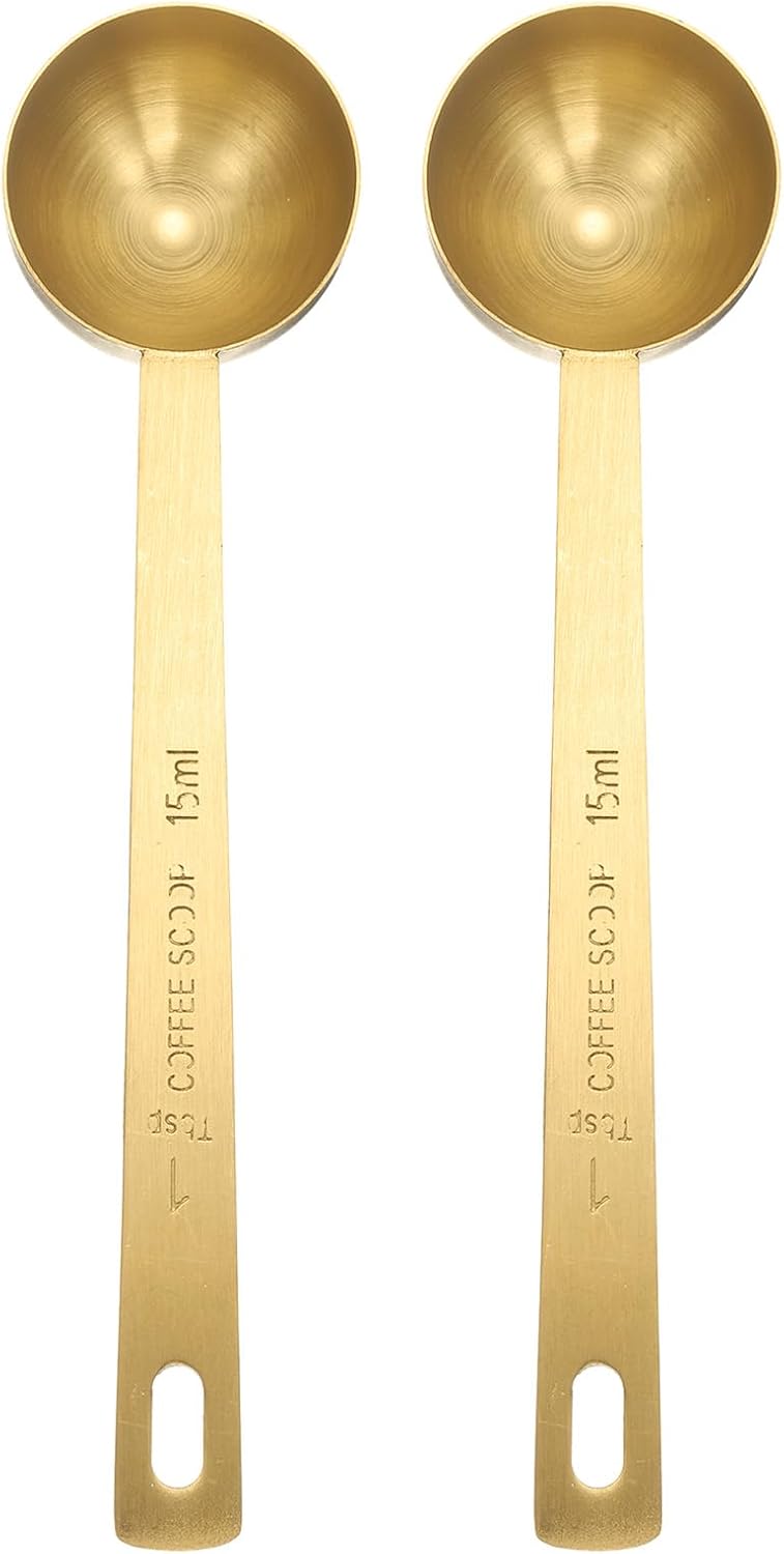 HARFINGTON 2pcs Coffee Scoop Spoon 1tbsp (3tsp, 15ml) 304 Stainless Steel Long Handle Teaspoon/Tablespoon Measuring Spoons Scoops for Tea Sugar Kitchen, Gold