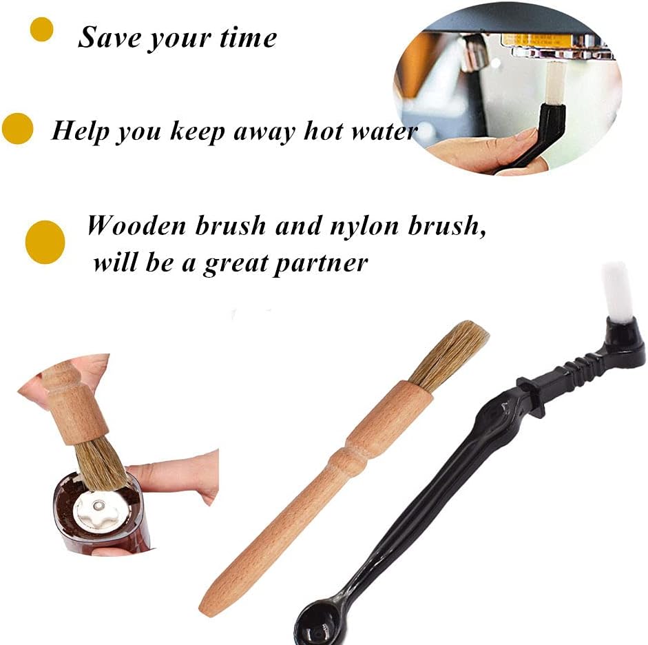 DXary 5 Pieces Coffee Brush Set Professional Espresso Brush Kit Include Wooden Coffee Grinder Machine Cleaning Brush and Nylon Espresso Brush for Coffee Machine Group Head (5)