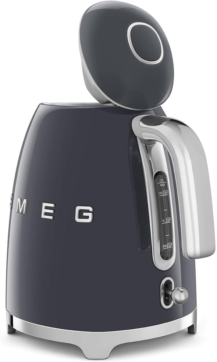 SMEG 50's Retro Style 7-Cup Electric Water Kettle with Automatic Shutoff, Removable Base, and Water Indicator, KLF03GRUS,Grey