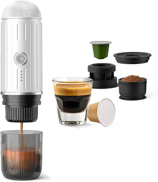 BENFUCHEN Portable Electric Espresso Machine, Travel Coffee Maker for Camping, On the Go Car Coffee Maker Self-Heating with USB-C, With Ground Coffee & N Espresso Capsule for RV/Hiking/Office, White