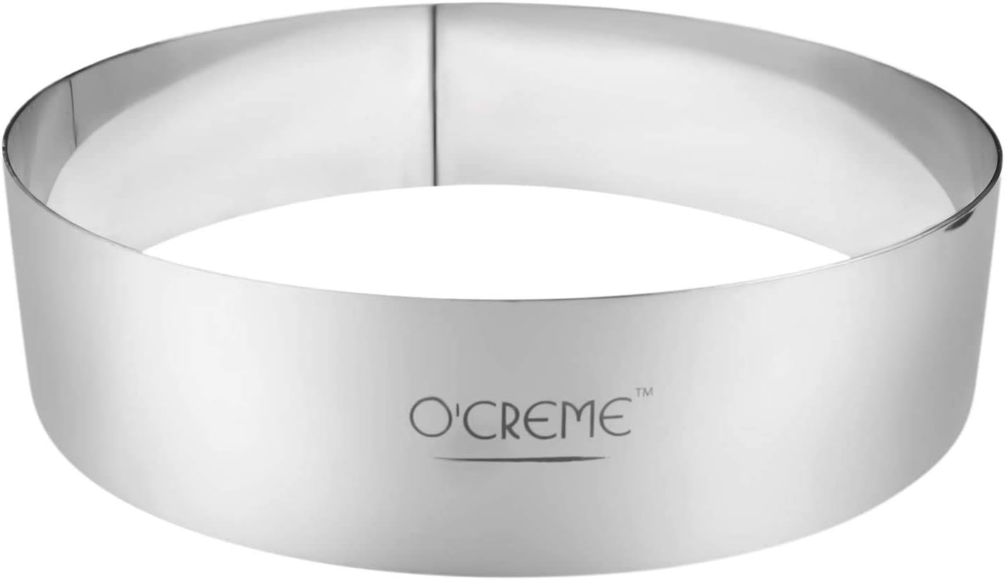 O'Creme Cake Ring Sturdy Stainless Steel Round Mousse Cake Ring Mold for Baking, Dessert Cake Decorating Pastry Rings 10 Inch Diameter x 1-3/4 Inch High