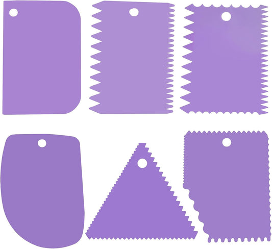 6pcs Cake Scraper Decorating Comb and Icing Smoother Reusable Bread Cream Pizza Cutter-Purple