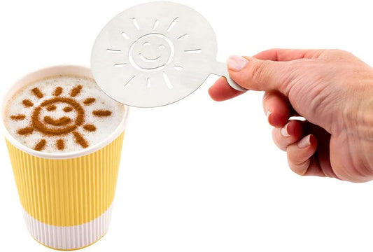 Restaurantware-Restpresso 4.75 Inch Latte Stencil, 1 Smiley Sun Coffee Stencil - Summer Coffee Art Template, Decorate Cupcakes, Cakes, or Cookies, Stainless Steel Cappuccino Template, Heat-Resistant