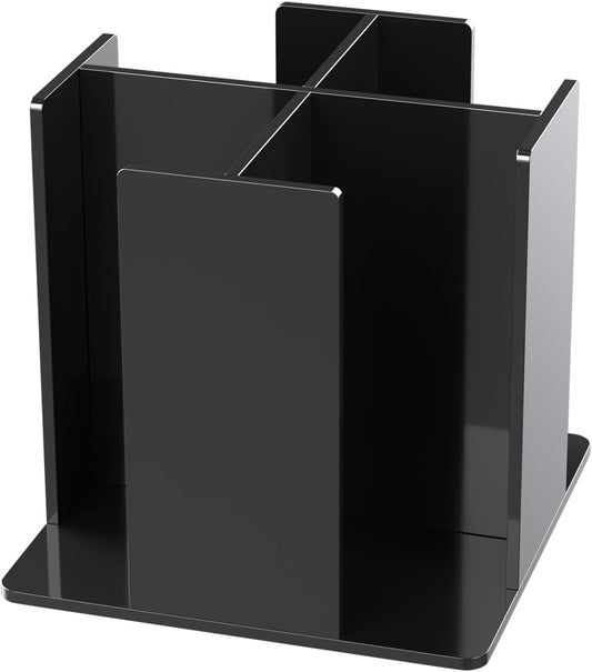 Cup and Lid Holder, 4 Compartment, Square | Rotating Coffee Cup Dispenser Lid Carousel for Restaurant, Buffet, Coffee Station, Bar, Countertop, Black Acrylic