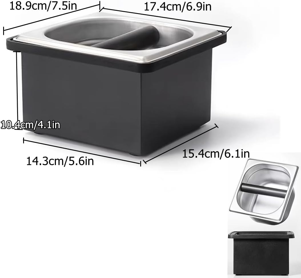 Espresso Coffee Knock Box, Stainless Steel Coffee Pucks Container, with Noise Reduction Rubber Ring,Silicone Bar for Knocking Portafilter Filter Grinds