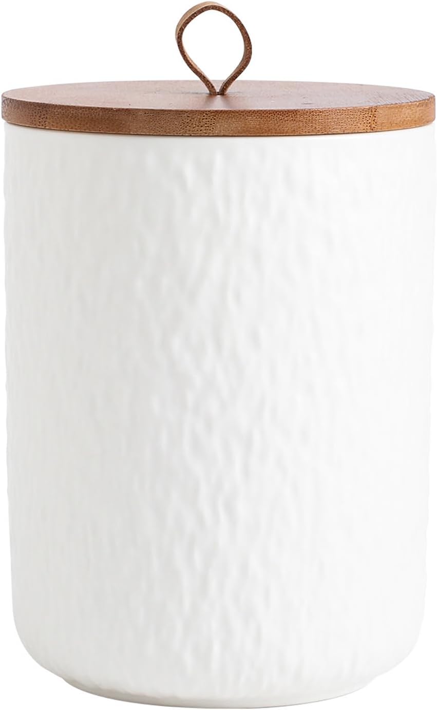 Black White Ceramic Coffee Canister Tea Canister with Seal Wood Lid, Airtight Coffee Storage Container for Coffee Bean, Ground Coffee, Sugar, Cookie Candy jar (White, 1300ml)