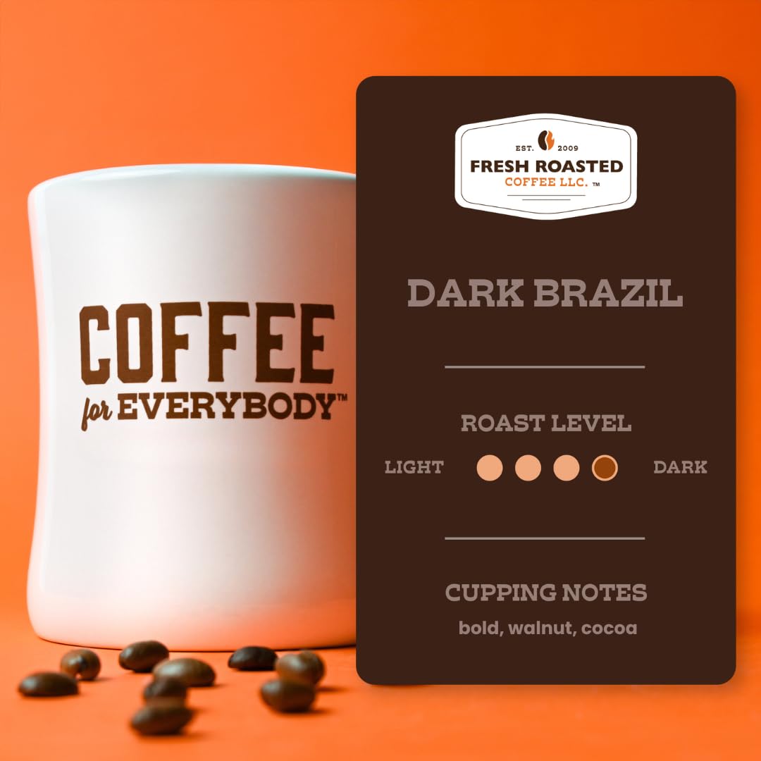 Fresh Roasted Coffee, Dark Brazil, 2 lb (32 oz), Med-Dark Roast, Kosher, Ground