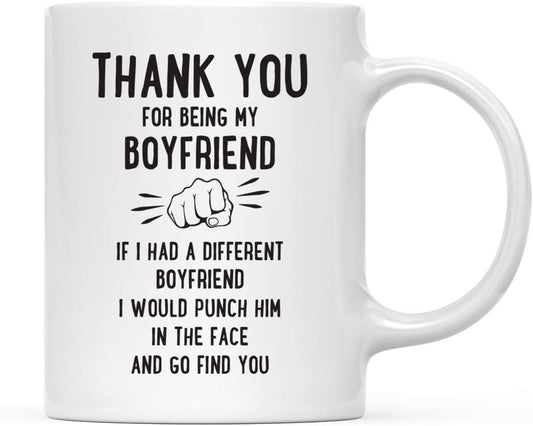 Andaz Press Funny Family 11oz. Coffee Mug Gift, Thank You for Being My Boyfriend, Punch in Face, 1-Pack, Christmas Birthday Drinking Cup Present Ideas