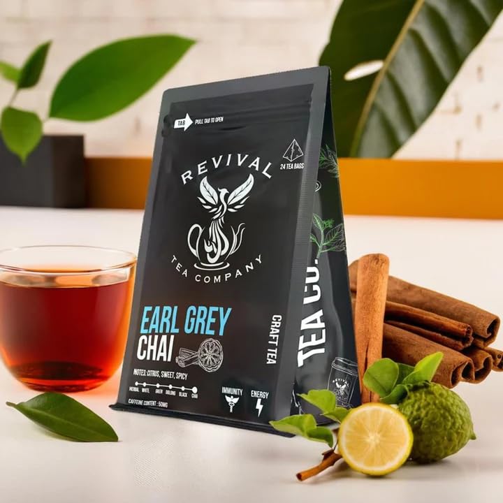 Revival Tea Company Earl Grey Chai Tea - Black Tea Blend with Fresh Spiced Chai and Bergamot Flavor - Loose Leaf 8 Ounces