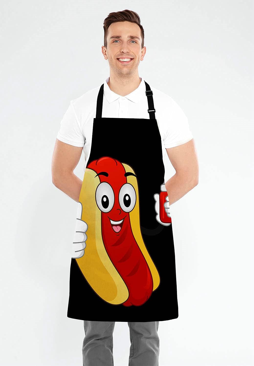 Funny Hotdog Sandwich Ketchup Kitchen Cooking BBQ Chef Apron,Funny Apron for Men, Women - Dad Gifts, Gifts for Men - Birthday, Mothers Day Gifts for Mom, Wife, Husband, Brother, Friends
