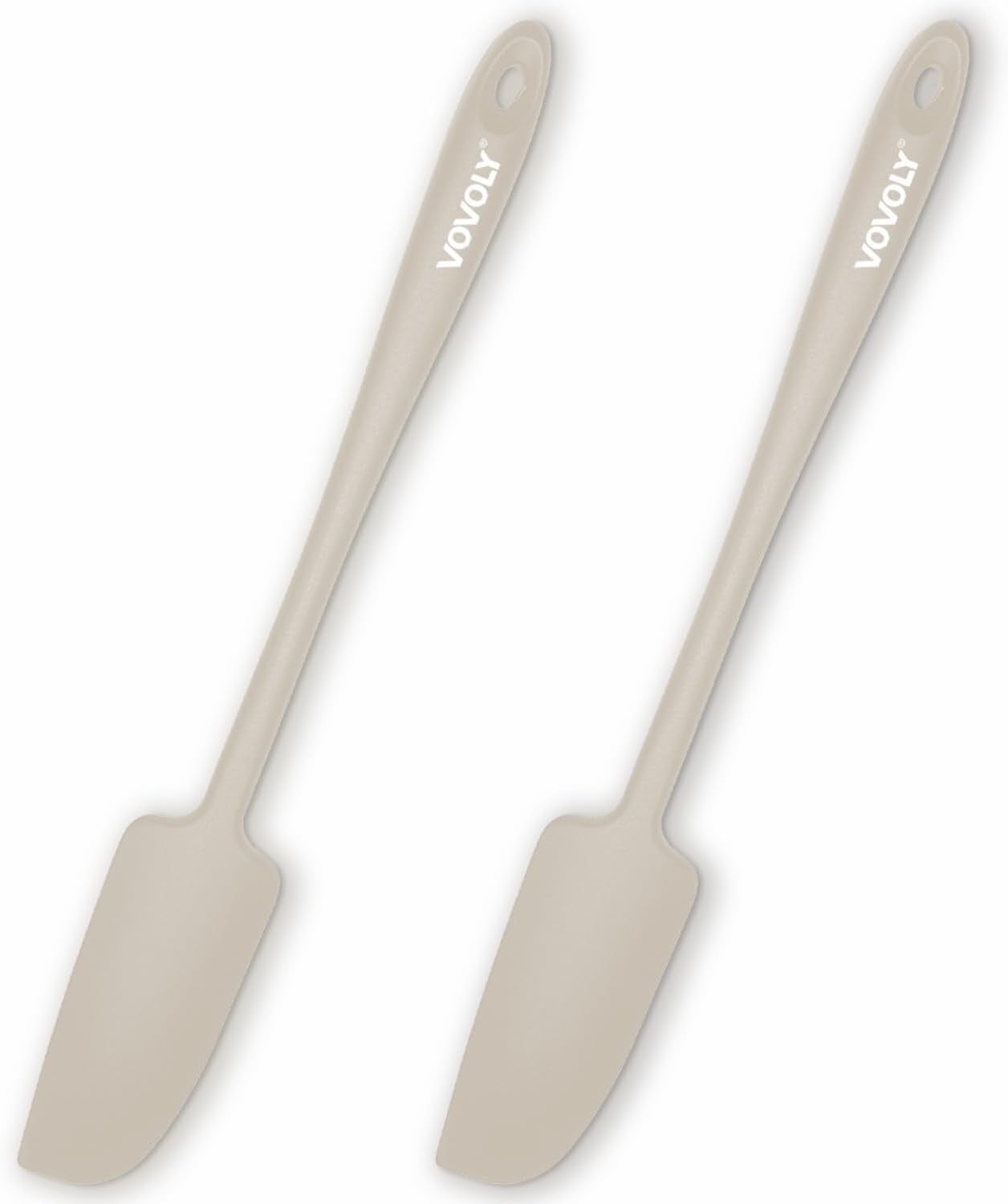 2-Pack Vovoly Silicone Jar Spatulas, Small Seamless Design Rubber Scraper with Stainless Steel Core, Heat Resistant and Non-Stick Mini Spatula for Jars and Blenders, BPA Free,11 IN, Khaki