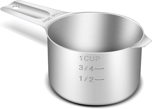 1PCS 1Cup (240ml, 8oz) Single Measuring Cup, Stainless Steel Measure Scoop, Metric and US Measurement, Heavy Duty, Dishwasher Safe
