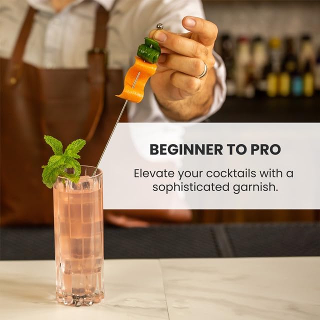 A Bar Above Gold Cocktail Picks, 8 Inch Long Reusable Garnish Skewers for Drinks and Appetizers, Metal Stir Sticks for Cocktails, Premium Bar Tools for Olives, Shrimp, Fruit, and Bloody Marys