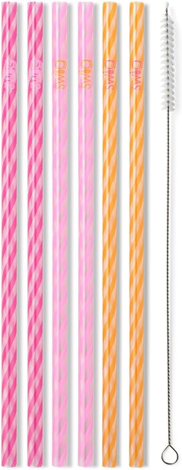 Swig Life Reusable Straws Sherbert Stripe Tall Straw Set & Cleaning Brush, Each Straw is 10.25 inch Long (Fits Swig Life 20oz, 22oz, and 32oz Tumblers)